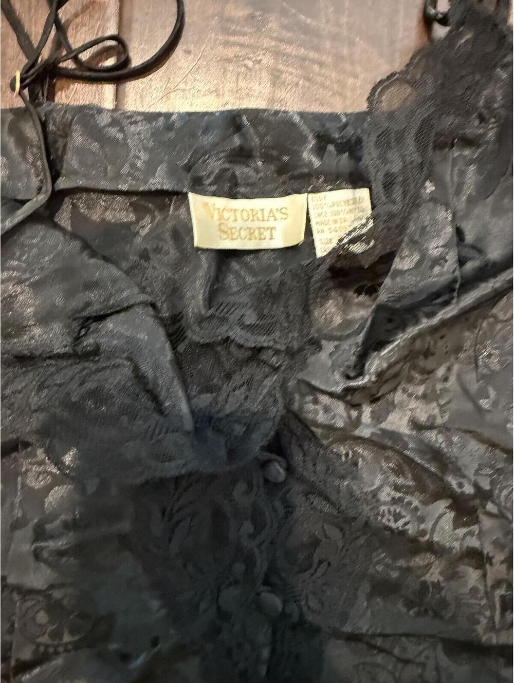 Vintage 90s Gold Label Victoria’s Secret Black Satin Jacquard Robe Set S - Picture 3 of 7